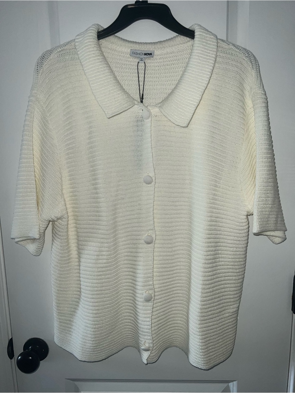Fashion Nova Ivory Ribbed Button-Up Short Sleeve Cardigan